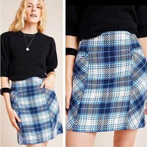 Anthropologie Maeve Blue Black Plaid Print Mini Skirt Women's Plus Size 16W